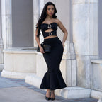 Fashion Women's Sexy Strapless Top with Lace Trim Bodycon Skirt Set