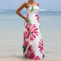 Bohemian Print Large Flower Pocket Maxi Dress with Straps for Vacation