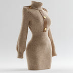 High Neck Knit Dress for Women Autumn Winter Fitted Bodycon Sweater Dress